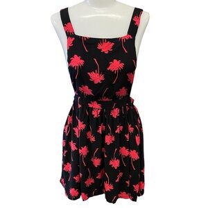 Rue 21‎ Black Pink Palm Tree Pinafore Overall Dress Jr Women's Size M